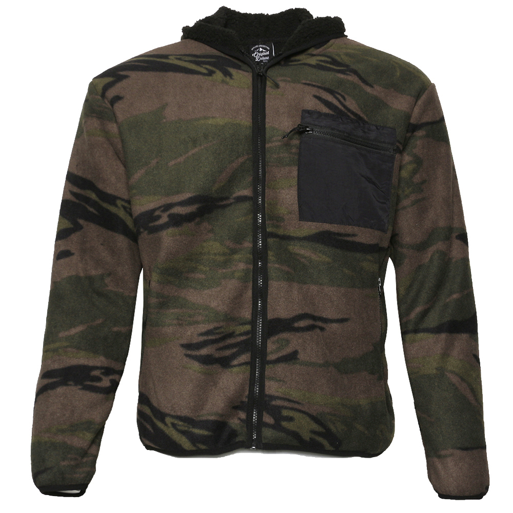 Mens Fleece Jacket Camo Warm Sherpa Lining Hoodie Front Pocket HK80422M Green Ca
